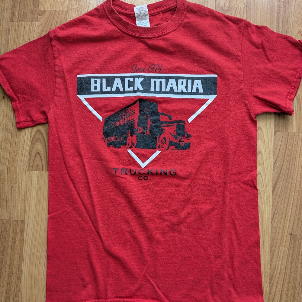 Texas Chainsaw Massacre Black Maria Trucking Co. Red Horror T Shirt.